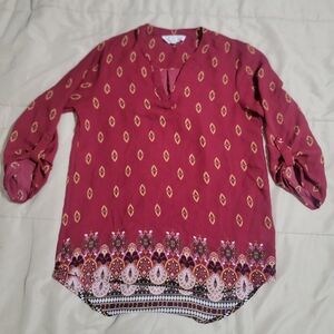 Pink Rose Burgundy Patterned Blouse